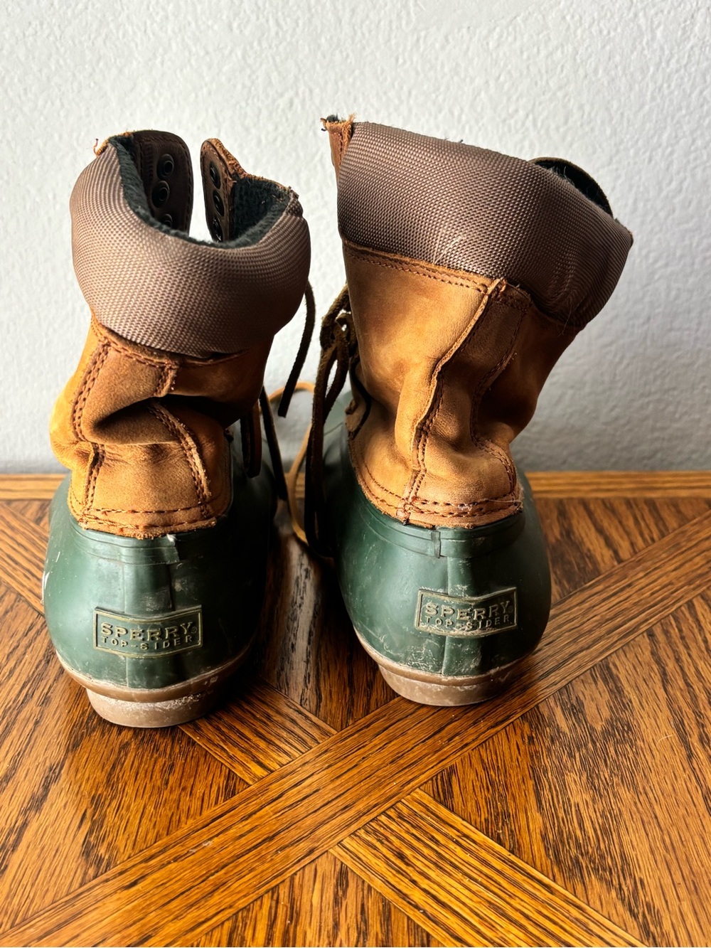 Women’s Two-Tone Green and Brown Waterproof Duck Boots - Picture 5 of 6